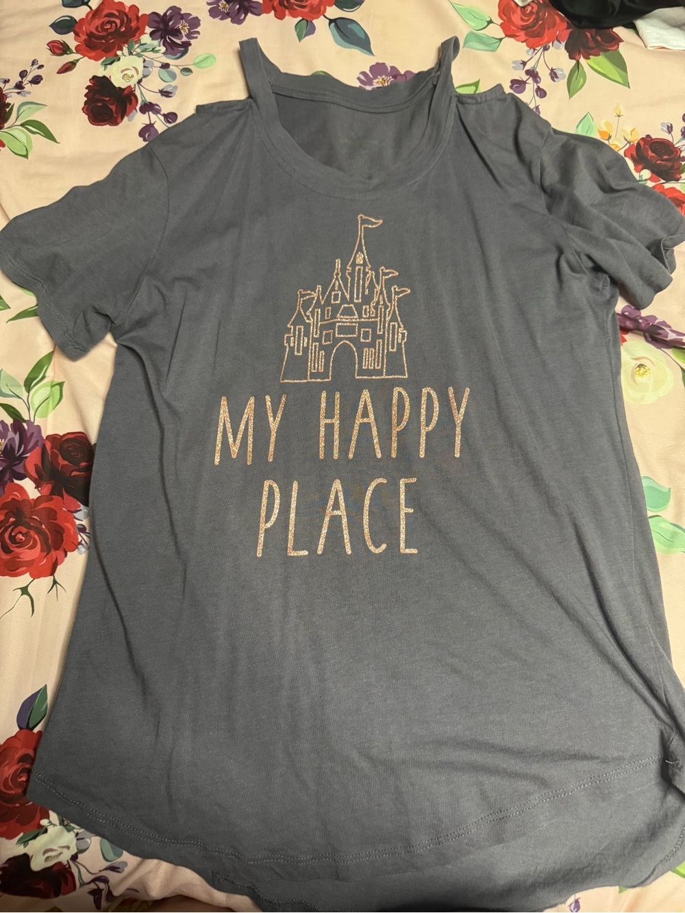 Disney Gray Cold-Shoulder 'My Happy Place' Graphic Tee